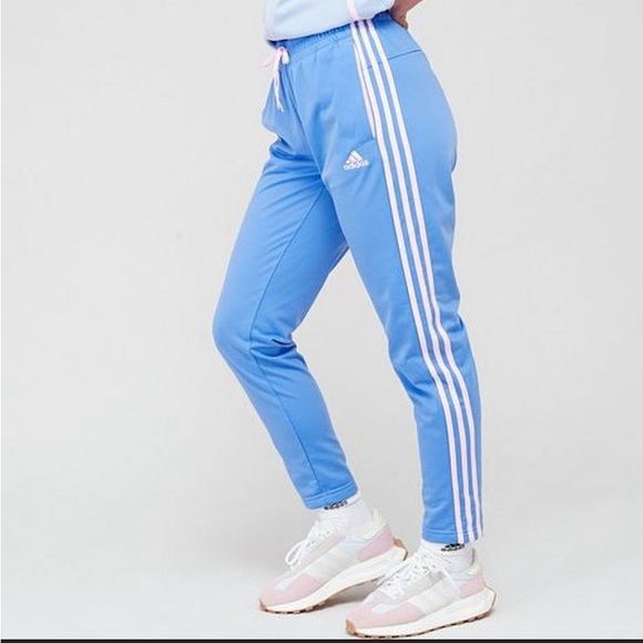Adidas Essentials 3 Stripe Women’s Track Pants Straight Leg Pink and Blue Size L - Picture 1 of 10